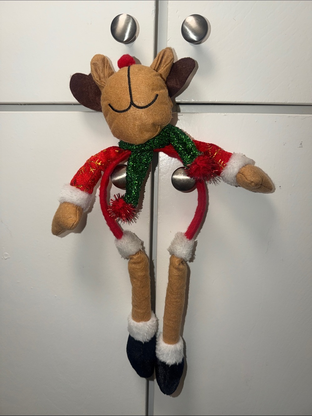 Plush Reindeer Holiday Headband - Red, Green, Tan